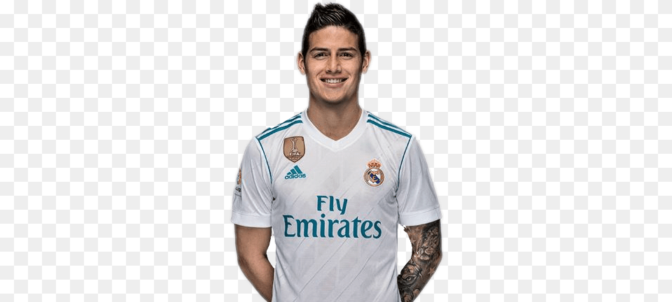 James Realmadrid Futbol Soccer Tattoo Colombia Jersey Real Madrid 2018, Body Part, Shirt, Person, Neck Free Png