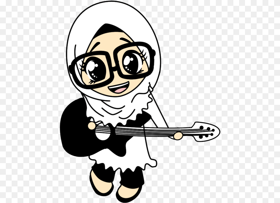 January Muslimah Guitar Cartoon, Person, Book, Comics, Publication Png Image