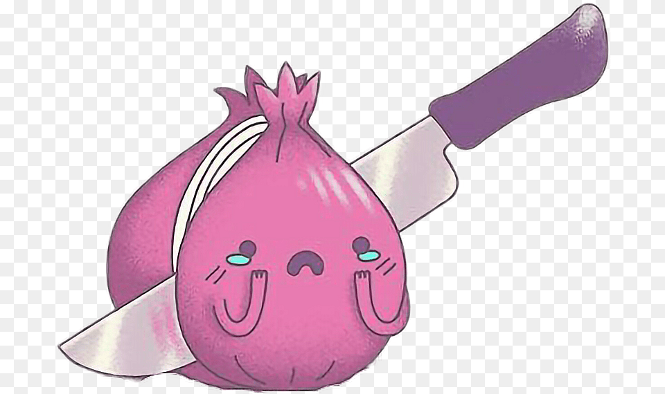 Japan Cebolla Kill Cute Kawaii Knife Freetoedit Depressed Onion Cutting Itself, Purple, Cutlery, Fork, Food Free Transparent Png