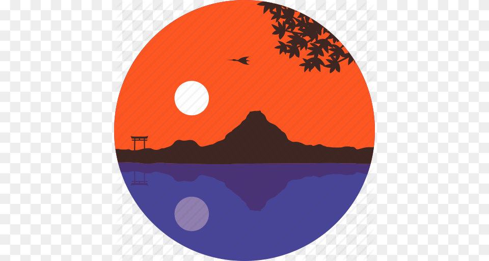 Japan Lake Landscape Mountain Nature Sky Sunset Icon, Sphere, Outdoors, Night, Astronomy Free Png Download