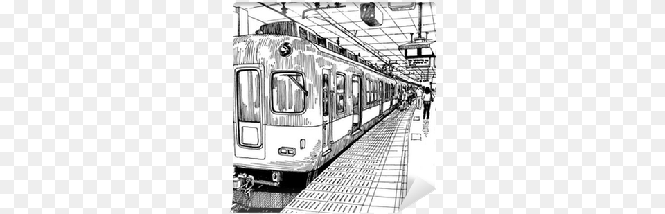 Japan Metro Train Station Platform In Osaka Drawing Train With Platform Drawing, Vehicle, Transportation, Train Station, Railway Png Image