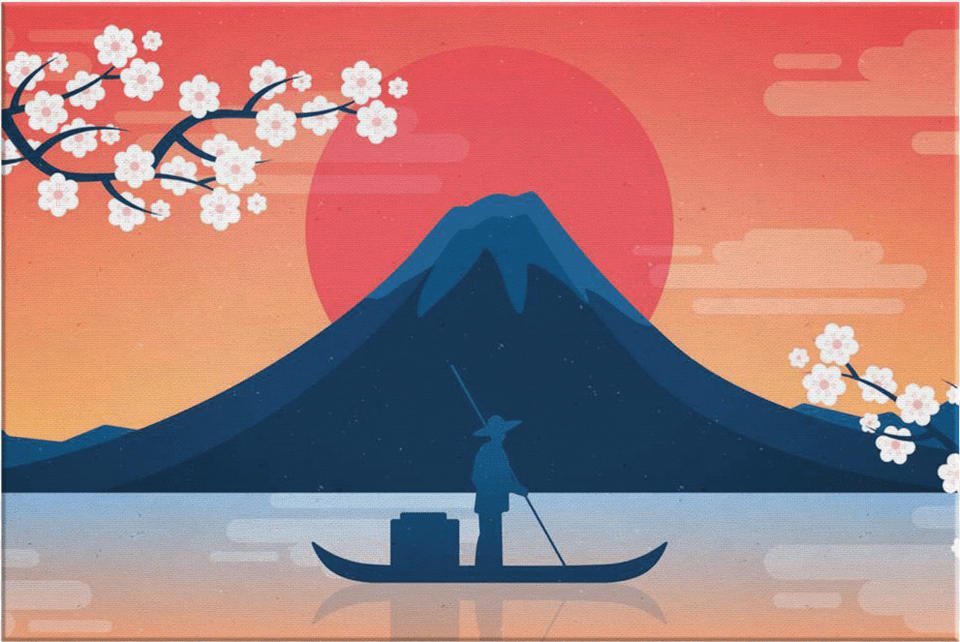 Japan Mount Fuji Cherry Blossoms Canvas Wrap Wall Art Anakut Education Center, Flower, Plant, Person, Painting Free Png Download