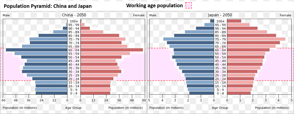 Japan Will Have Very Large Cohorts In The Over 65 Category China Female And Male Population, Chart, Plot, Qr Code Free Transparent Png