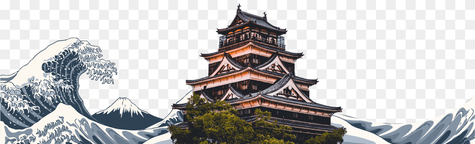 Japanese Banner Hiroshima Castle, Architecture, Building, Pagoda, Prayer Free Png