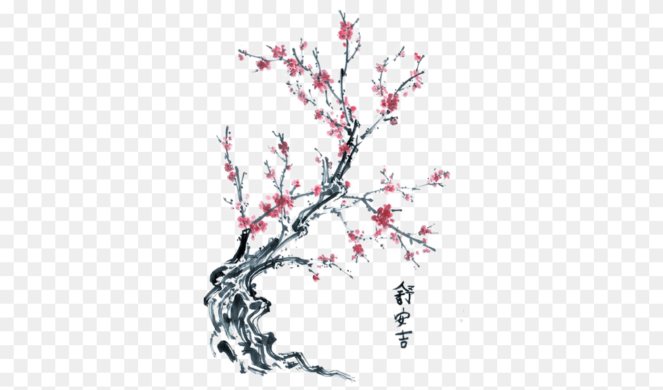 Japanese Cherry Blossom Tree Drawing Drawing Cherry Blossom Tree, Flower, Plant, Cherry Blossom, Ice Png