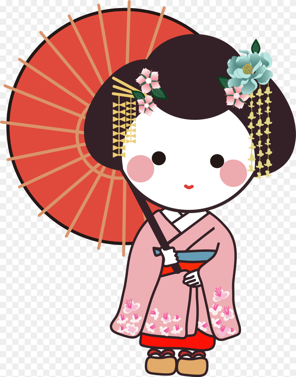 Japanese Geisha Cartoon, Robe, Gown, Formal Wear, Fashion Png Image