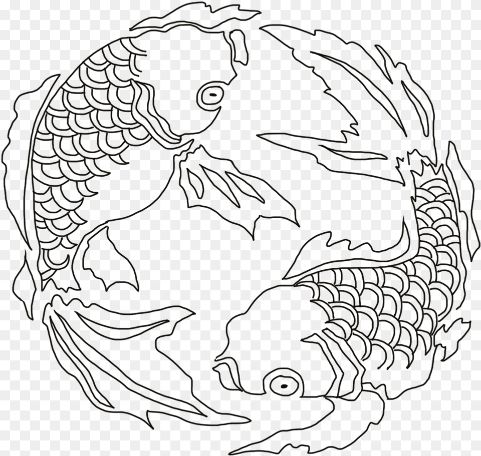 Japanese Koi Fish Outline Fish Scales Often Seen In Waves Japanese Outline, Blackboard Png Image