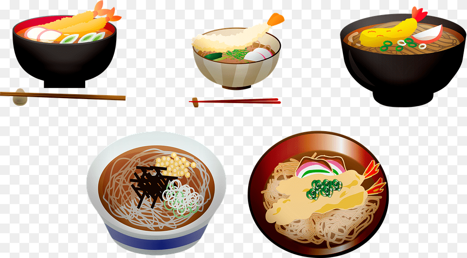 Japanese Tempura Soup Food Japan Tempura Seafood Lamian, Bowl, Dish, Meal, Noodle Free Transparent Png