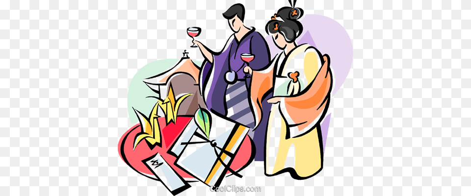 Japanese Wedding Ceremony Royalty Vector Clip Japanese Wedding Art, Person, Clothing, Dress, Publication Png Image