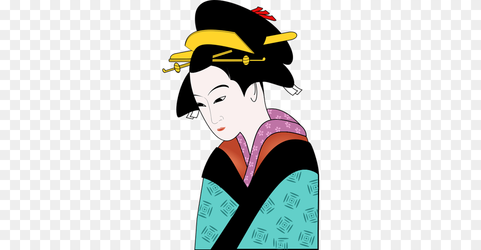 Japanese Woman In Blue Kimono Vector Image, Graduation, Person, People, Art Free Png
