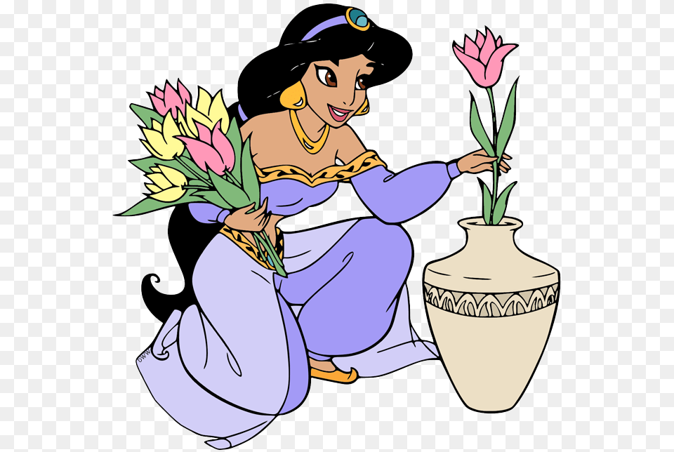Jasmine Arranging Flowers Princess Jasmine Coloring Pages, Jar, Pottery, Person, Face Png