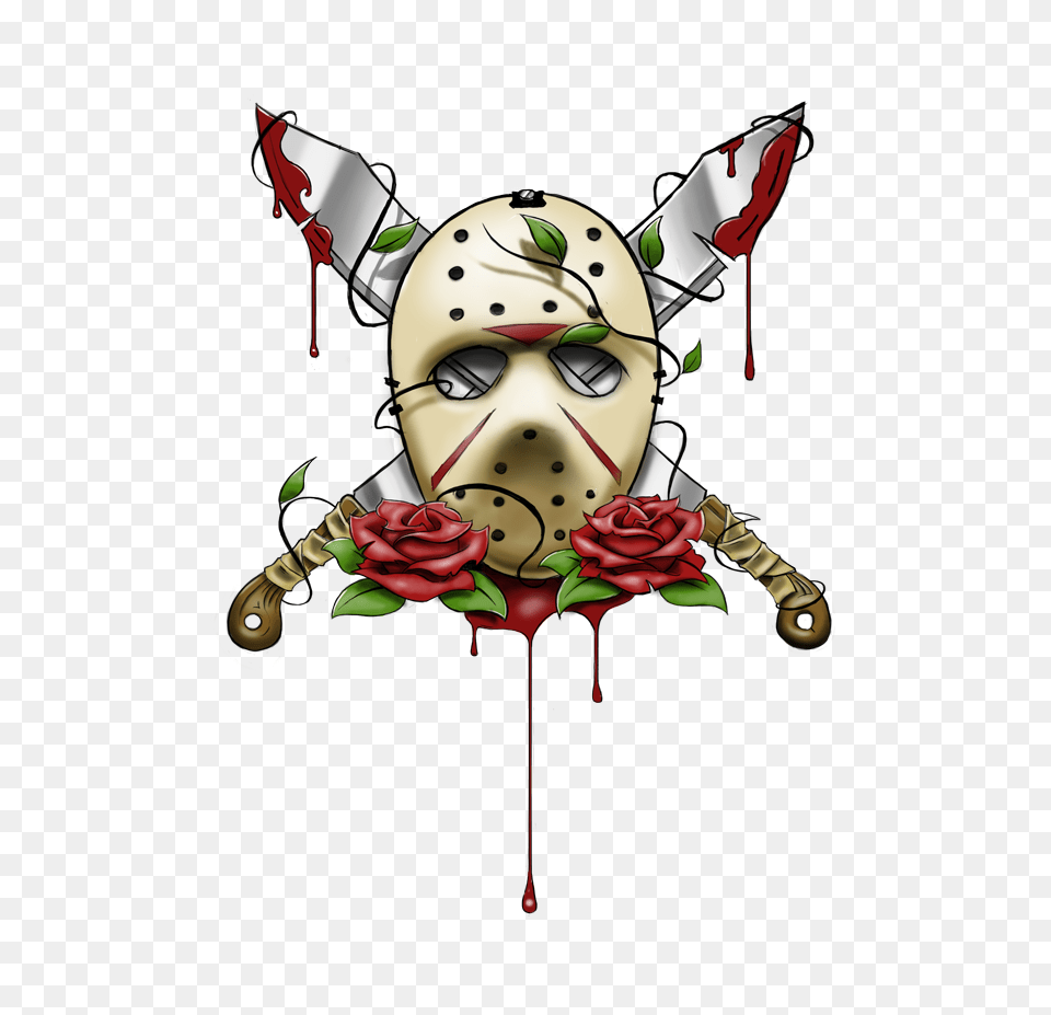 Jason Voorhees Mask Tattoo Horror Tattoos Mask, Weapon, Sword, Flower, Rose Png Image