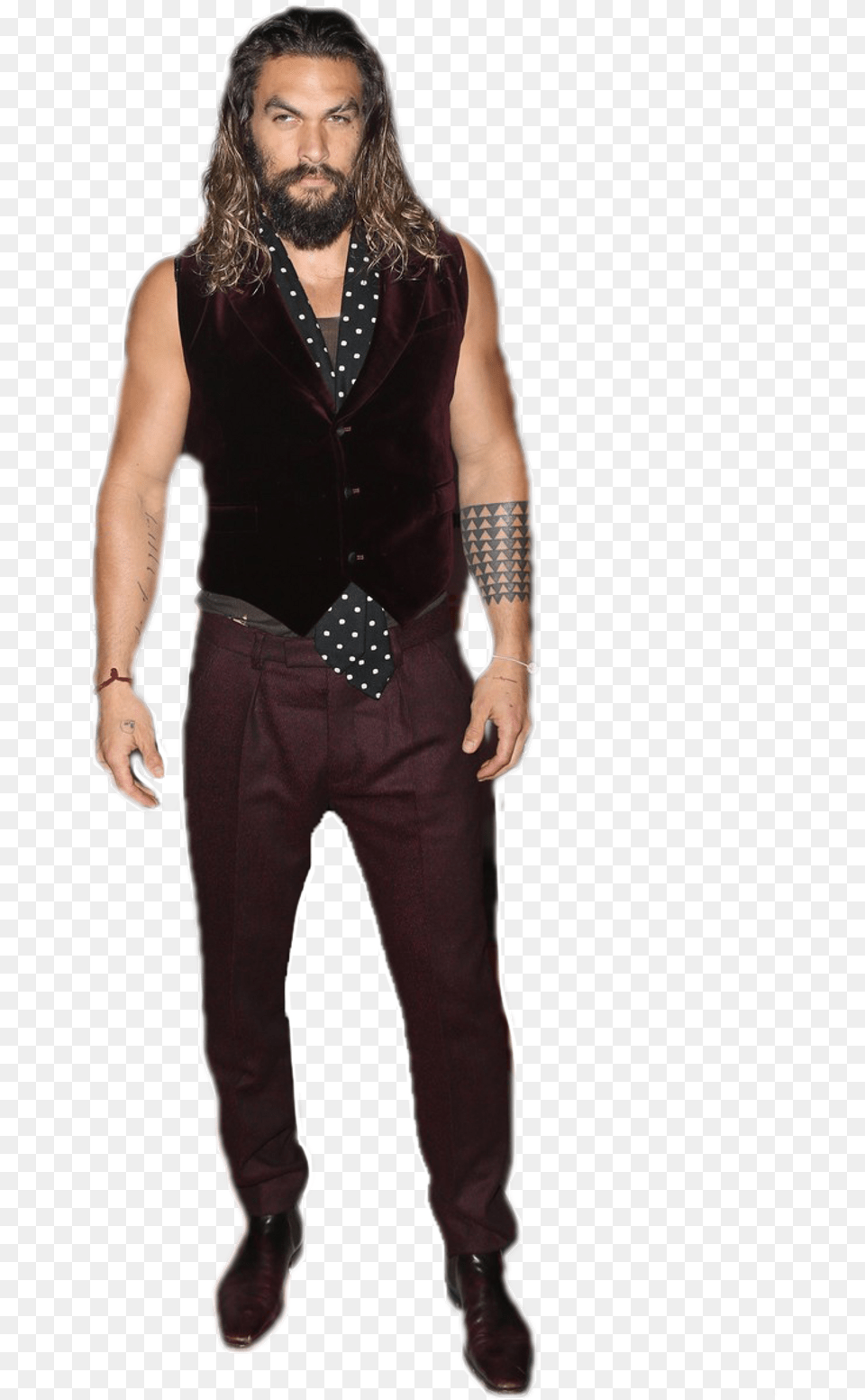 Jasonmomoa Jason Momoa Aquaman Oscars2019 Multi Colored Faux Fur Vest, Clothing, Person, Pants, Man Png