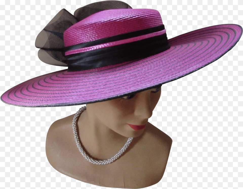 Jaunty Wide Brim Church Hat In Stripes Of Fuchsia And Church Hat Clip Art, Sun Hat, Clothing, Accessories, Person Free Transparent Png