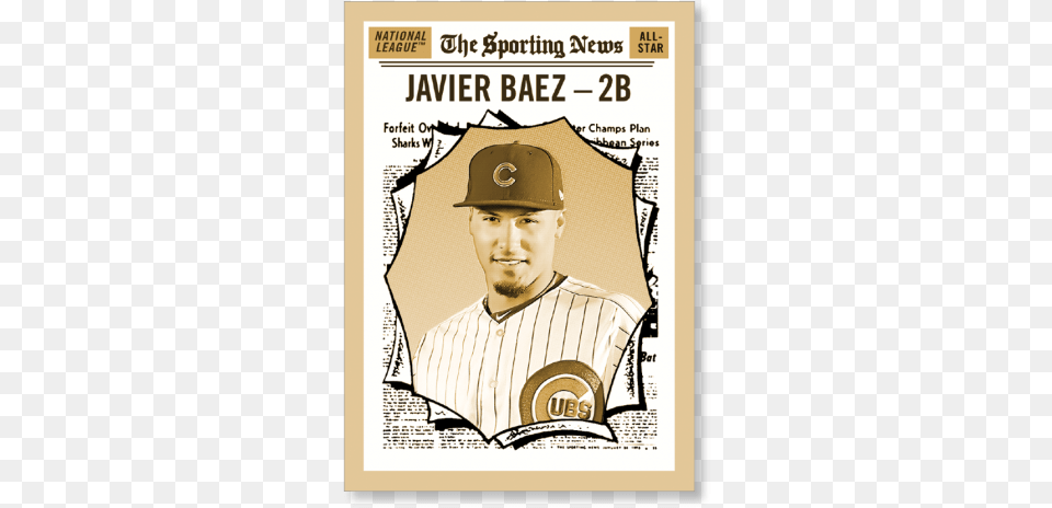 Javier Baez 2019 Heritage Baseball Base Poster Gold 2019 Topps Heritage The Sporting News, Cap, Team Sport, Team, Sport Png Image