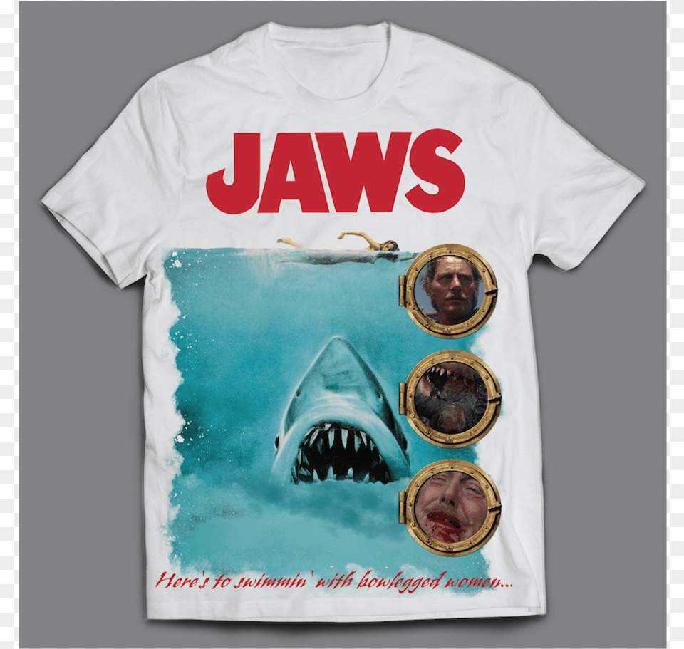 Jaws Quint Death Tshirt, T-shirt, Clothing, Person, Man Png Image