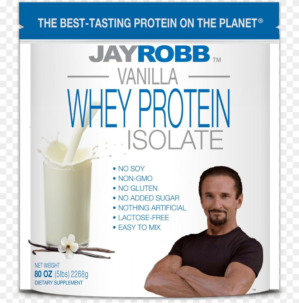 Jay Robb Vanilla Whey Protein Isolate Jay Robb Protein, Advertisement, Adult, Person, Man Free Png