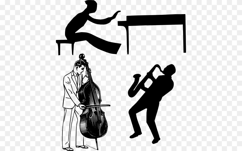 Jazz Clipart Band Baja Double Bass Instrument Clipart Black And White, Adult, Person, Man, Male Free Png