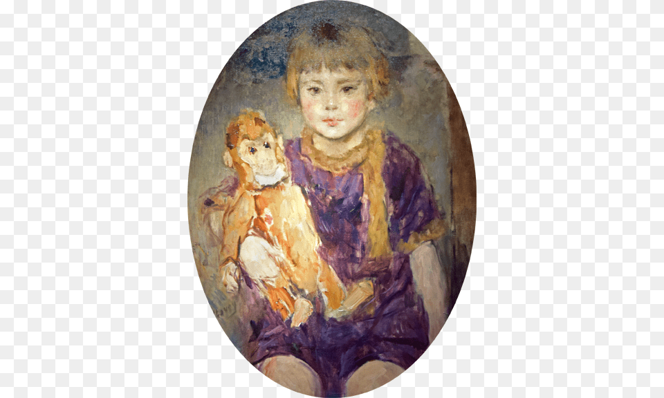 Jean Laudy Quotlittle Girl With Stuffed Monkeyquot Oil On Watercolor Paint, Art, Painting, Face, Head Png