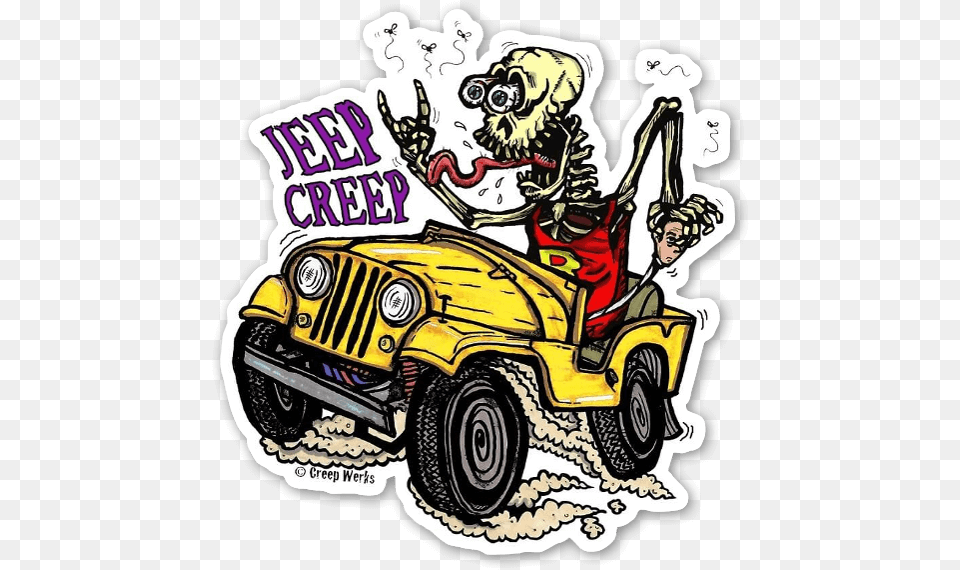 Jeep Creep Skeleton Sticker Rat Fink, Wheel, Machine, Vehicle, Transportation Free Transparent Png