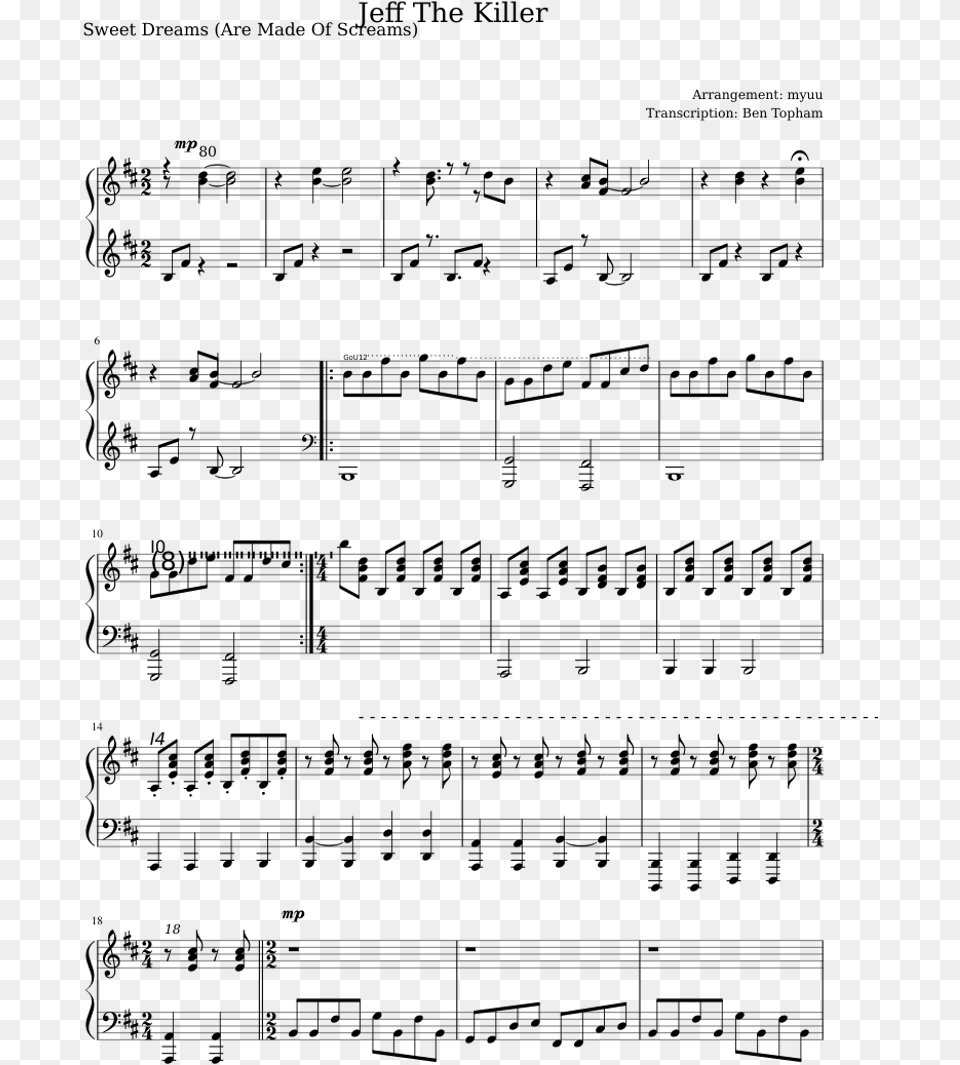 Jeff The Killer Theme Song Sheet Music For Piano Impressions Sheet Music Alto Sax, Gray Free Png Download