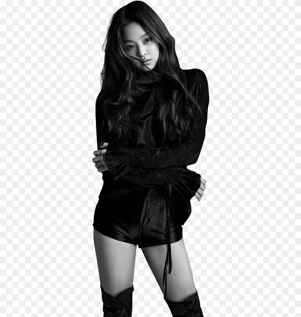 Jennie Blackpink Black And White, Head, Portrait, Photography, Face Free Transparent Png