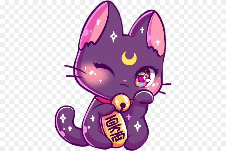 Jenniillustrations Sailormoon Luna Manekineko Gato Animated Cute Kawaii Cats, Purple, Baby, Person Free Transparent Png