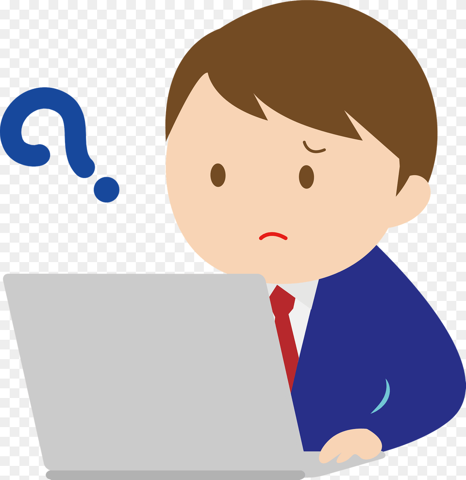 Jerry Businessman Working On The Computer Is Questioning Clipart, Pc, Electronics, Laptop, Head Png Image