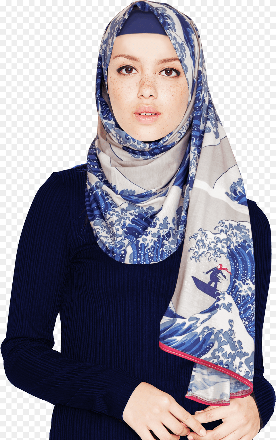 Jersey Great Wave Hijab Design Hijab, Adult, Clothing, Female, Person Png Image