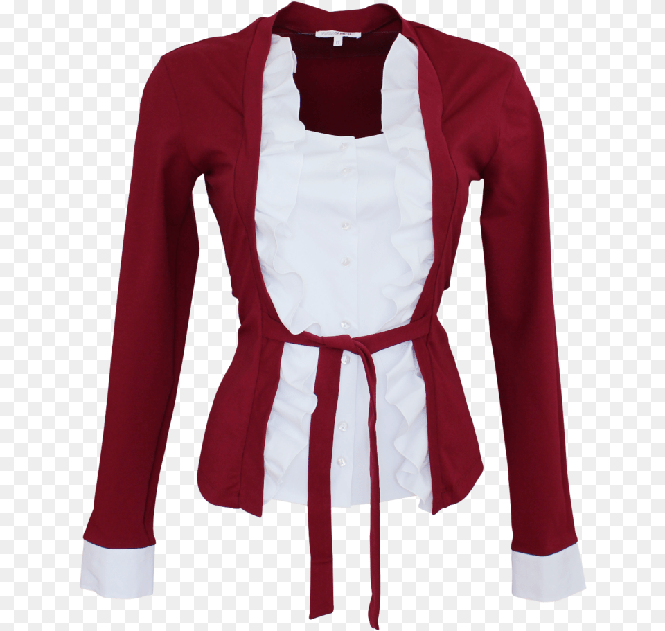 Jersey Shirt In Pomegranate With Ruffles In White Blouse, Sweater, Knitwear, Clothing, Coat Png Image