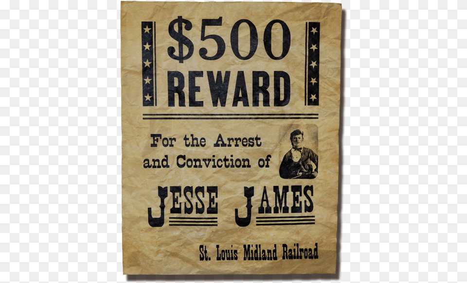 Jesse James Wanted Poster Poster Jesse James Wanted Poster Nailed To Tree Trunk, Advertisement, Boy, Child, Male Png Image