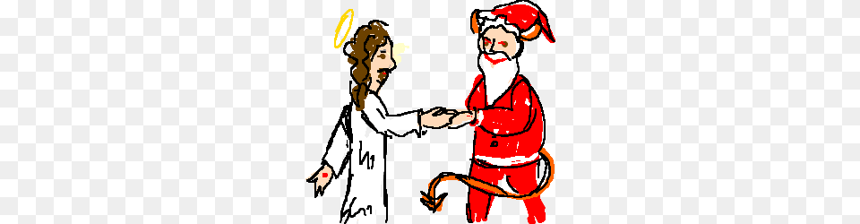 Jesus And Devil Santa Holding Hands, Baby, Person, Adult, Female Png Image