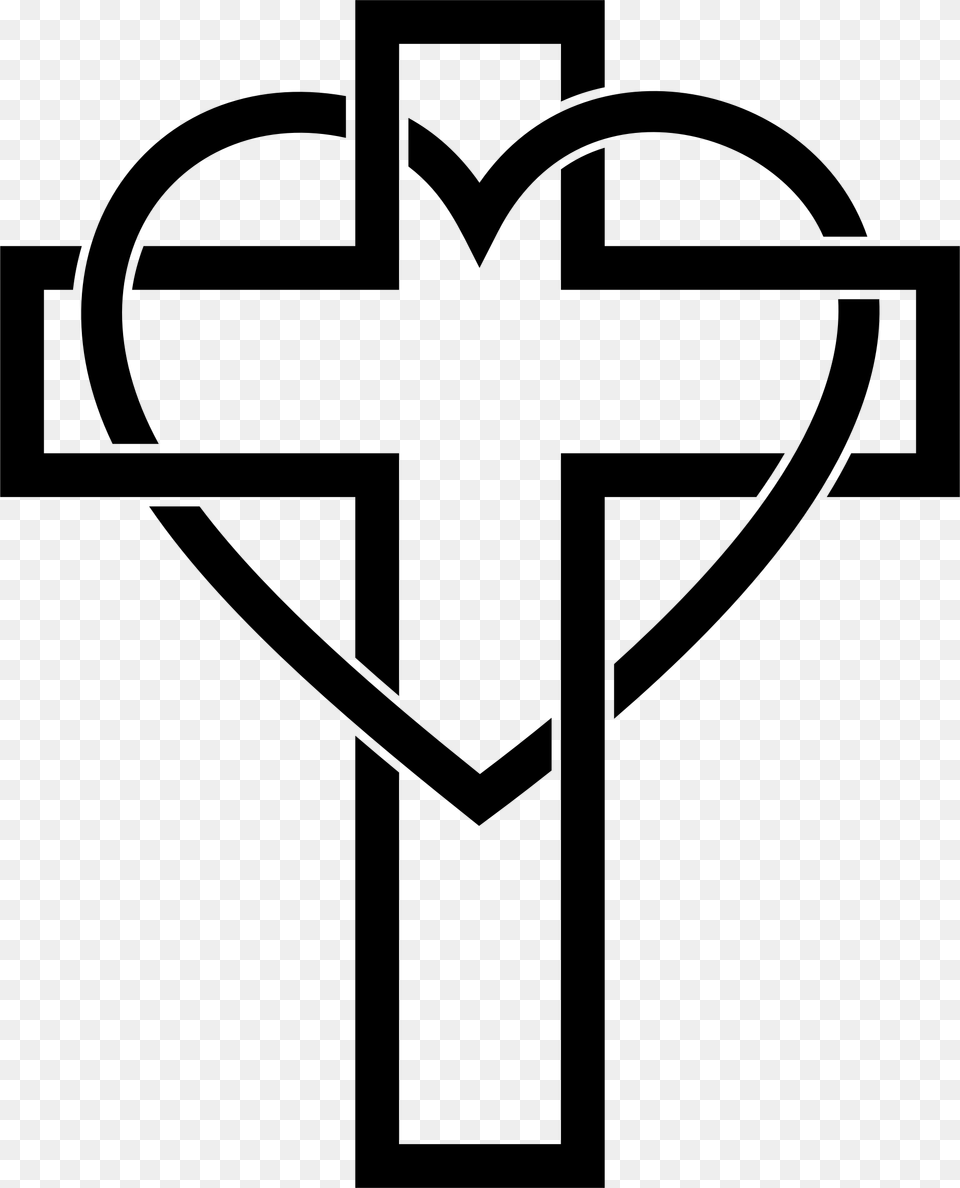 Jesus Big Christian Cross And Heart, Gray Png