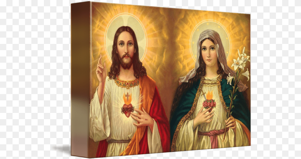 Jesus Christ And Virgin Mary Art Sacred Heart Of Jesus And Mama Mary, Painting, Adult, Wedding, Person Free Transparent Png