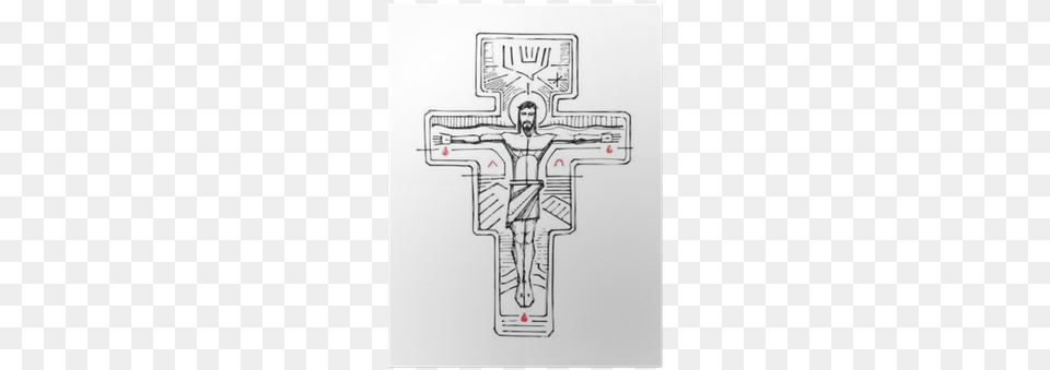 Jesus Christ At The Cross And Religious Symbols Poster Religion, Symbol, Crucifix, Person Png