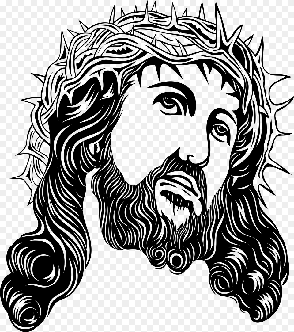 Jesus Christ With Crown Of Thorns Clip Art Jesus With Crown Of Thorns, Gray Png Image