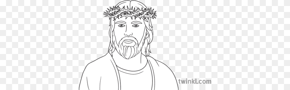 Jesus Crown Of Thorns Portrait Ks1 Black And White Rgb Language, Art, Adult, Drawing, Male Png Image