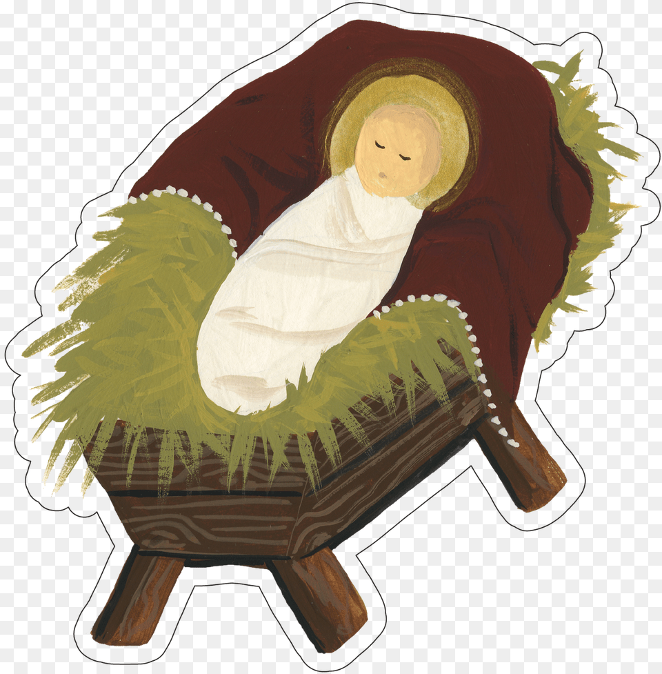 Jesus In A Manger Print Amp Cut File Illustration, Furniture, Baby, Person, Chair Free Png