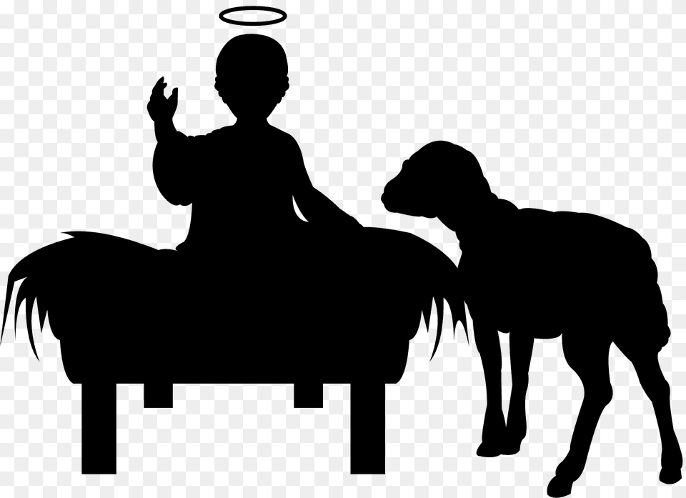 Jesus In The Manger Silhouette, Person, Animal, Canine, Dog Png Image