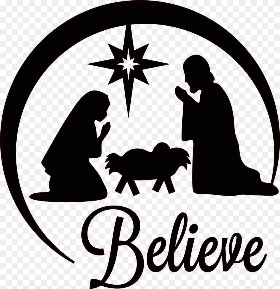 Jesus Nativity Church Christmas Clipart Silhouette Nativity Scene Clipart, Symbol, Logo, Person, Star Symbol Png Image