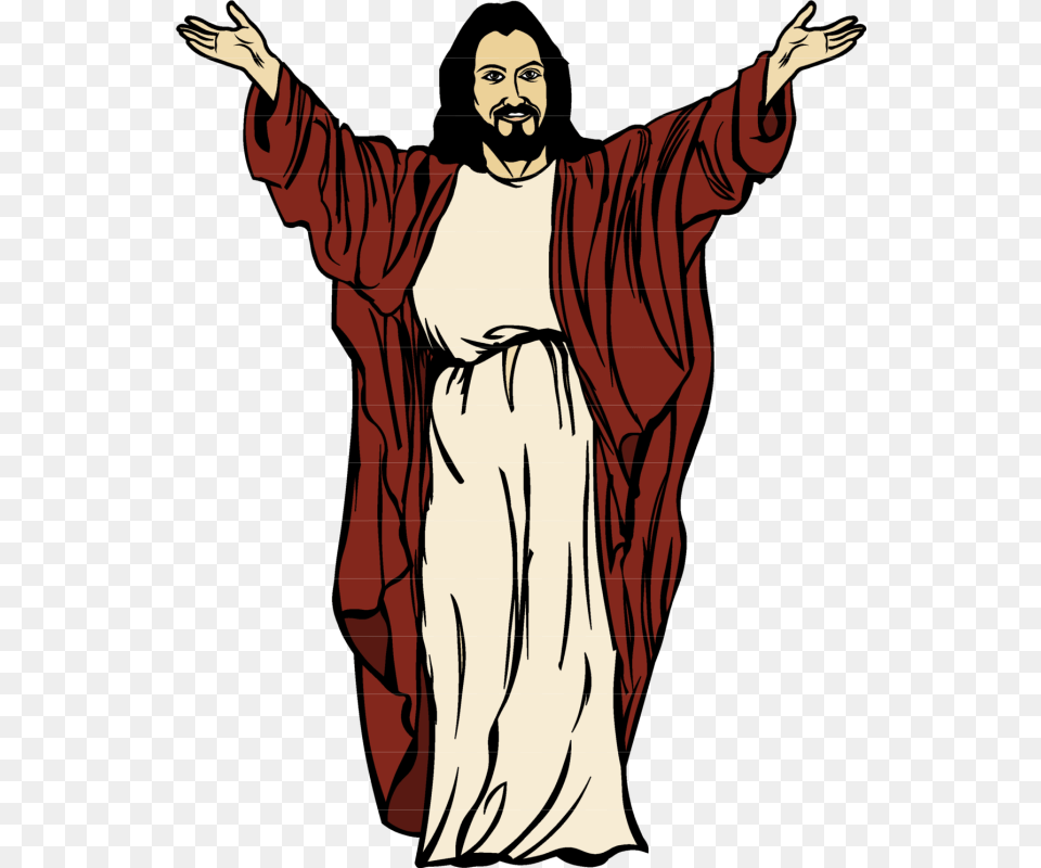 Jesus Open Arms Jesus Cartoon Transparent Background, Adult, Person, Man, Male Png