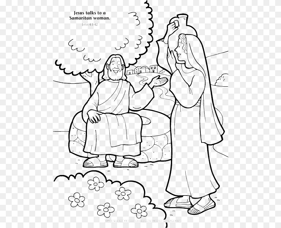 Jesus Talks To A Samaritan Woman Coloring, Book, Comics, Publication, Person Free Png