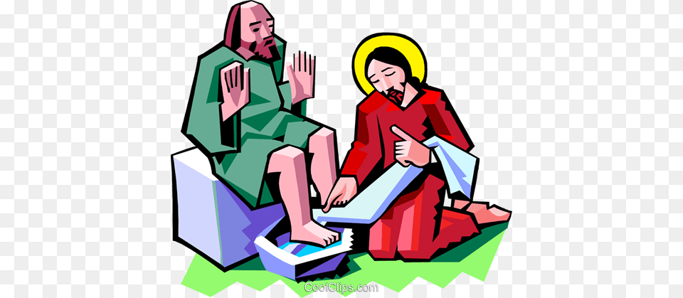 Jesus Washing The Feet Of A Disciple Royalty Vector Jesus Washing Feet Gif, Clothing, Coat, Reading, Person Png