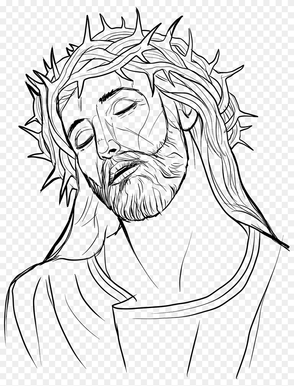 Jesus With Crown Of Thorns, Art, Drawing, Person, Face Free Png Download