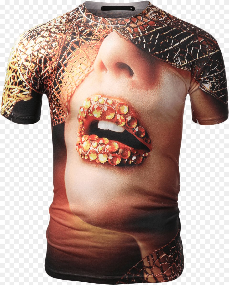 Jeweled Lip Print Sublimation T Shirt T Shirt Print, Person, Tattoo, Skin, Body Part Free Png Download