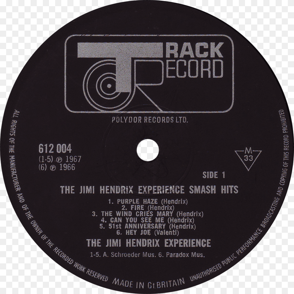 Jimi Hendrix Label Track Records, Disk, Dvd, License Plate, Transportation Free Png Download
