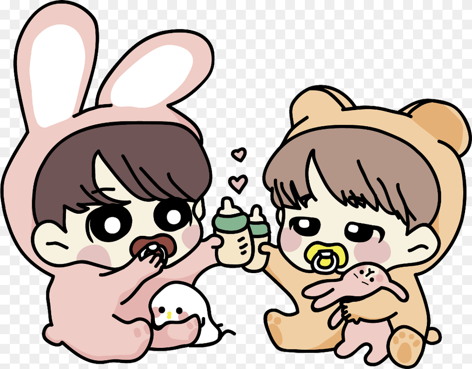 Jimin And Jungkook Cartoon, Book, Comics, Publication, Baby Free Png