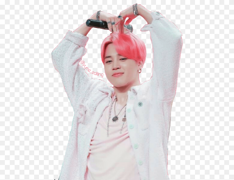 Jimin Chimchim Heart Signbts Bangtanboysbangtan Park Jimin Jimin Pink, Person, Hair, Face, Head Png Image