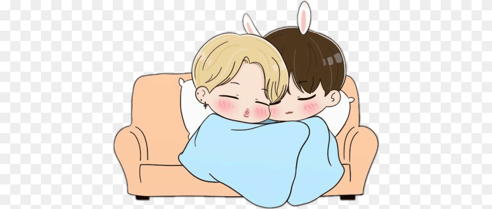 Jimin Jungkook Jimkook Bts Jikook Cute Fanart, Person, Sleeping, Couch, Furniture Free Transparent Png