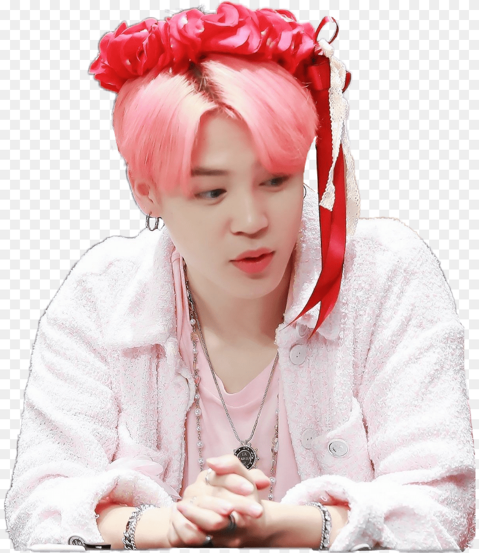 Jimin Parkjimin Bts Army Kpop Jin Rm Suga Jhope Jimin Pink Hair Boy With Luv, Person, Accessories, Jewelry, Necklace Free Png Download